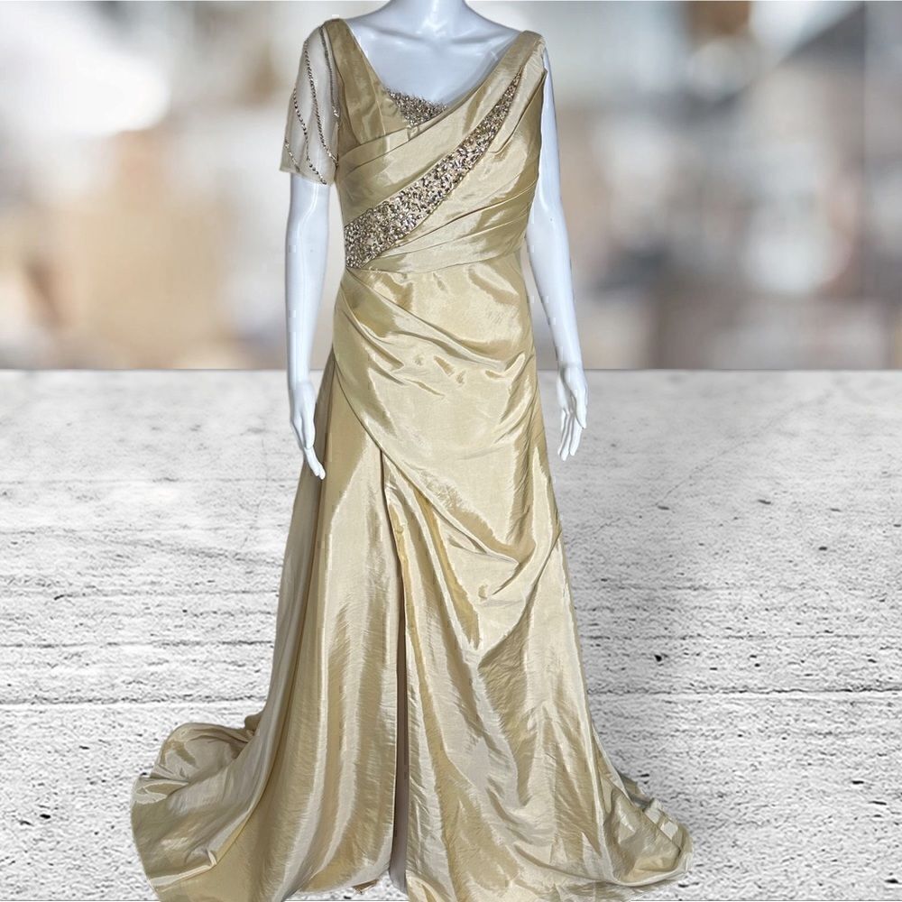 BASIX Black Label Champagne Asymmetrical Top Gown‎